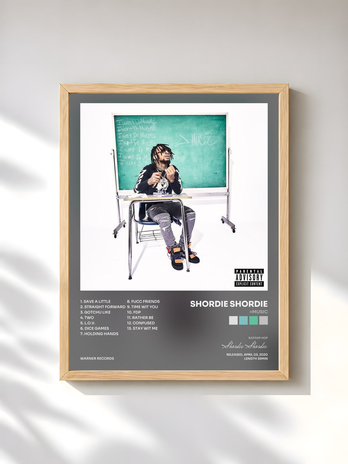 #bois Tableau de l'album >Music de Shordie Shordie, cadre en bois brut, imprimé et encadré en France