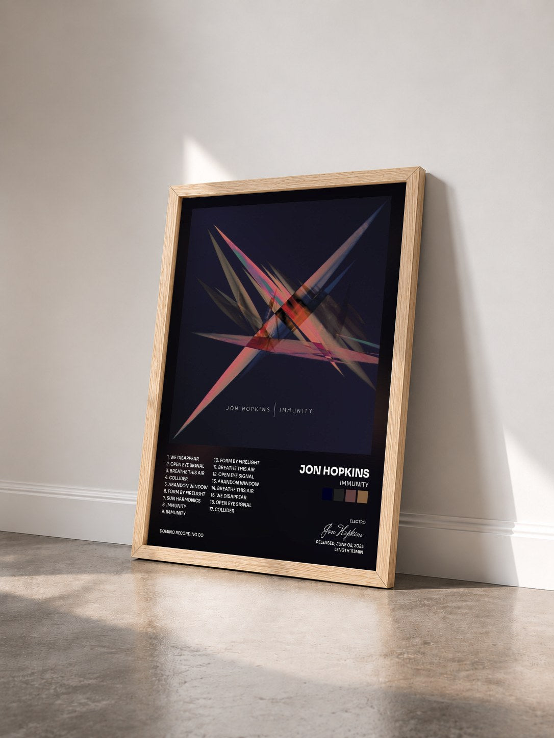 #bois Tableau de l'album Immunity de Jon Hopkins vu de trois quarts, cadre en bois brut