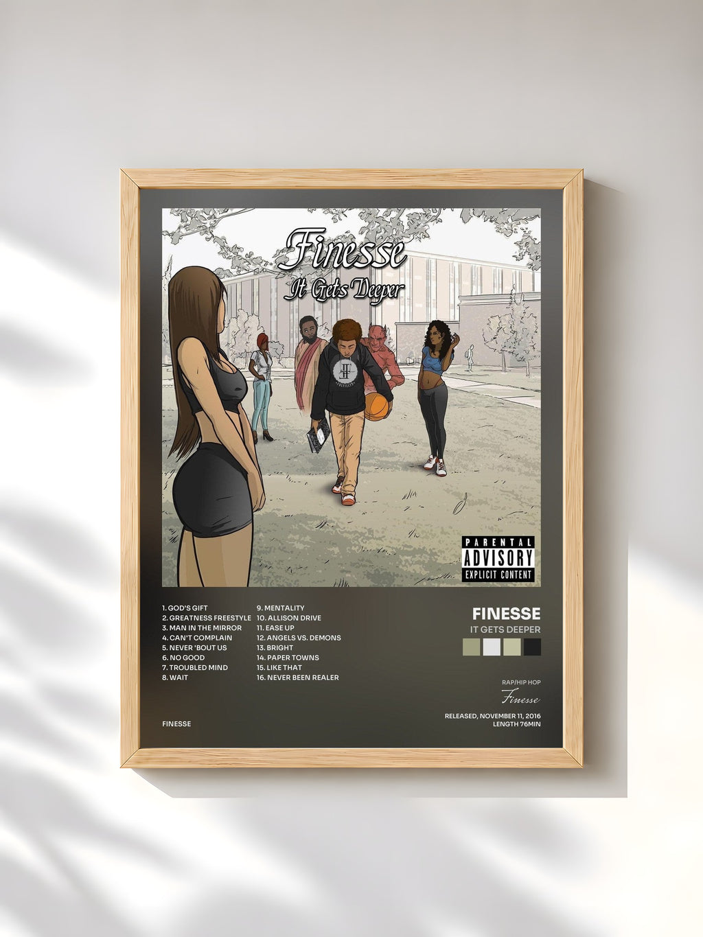 #bois Tableau de l'album It Gets Deeper de Finesse, cadre en bois brut, imprimé et encadré en France