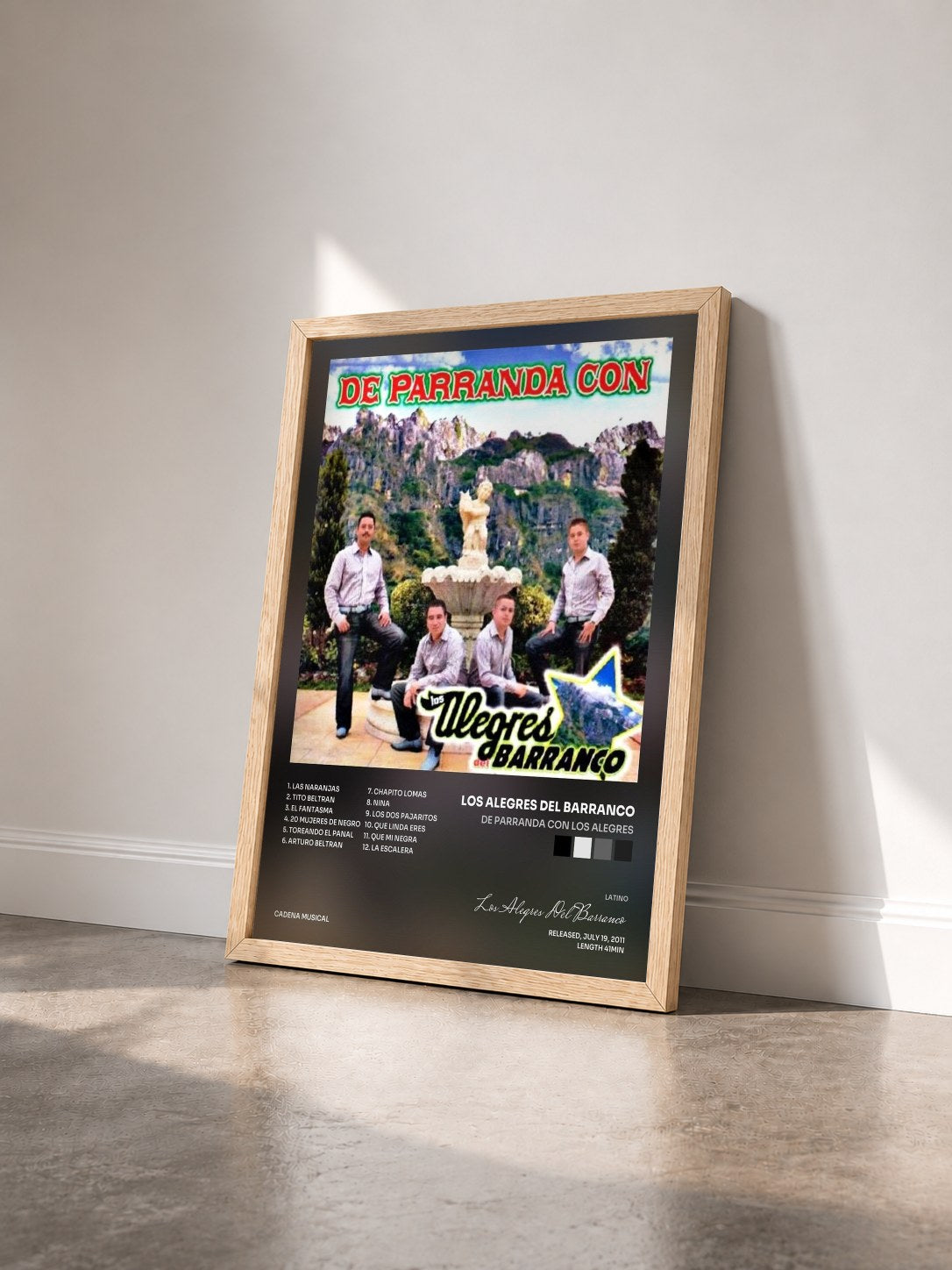 #bois Tableau de l'album De Parranda Con Los Alegres de Los Alegres Del Barranco vu de trois quarts, cadre en bois brut