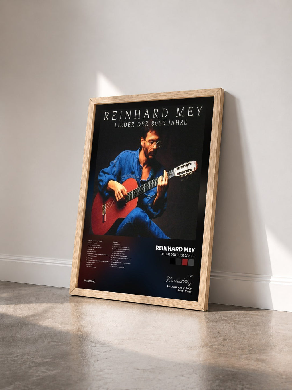 #bois Tableau de l'album Lieder Der 80er Jahre de Reinhard Mey vu de trois quarts, cadre en bois brut