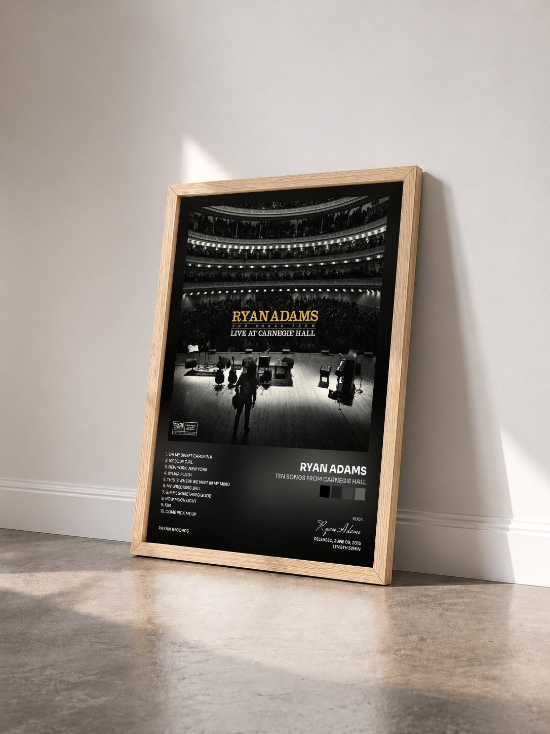 #bois Tableau de l'album Ten Songs from Carnegie Hall de Ryan Adams vu de trois quarts, cadre en bois brut