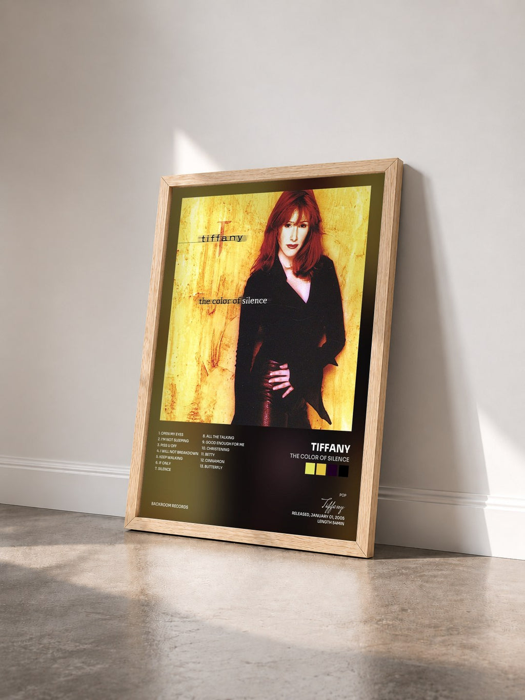 #bois Tableau de l'album The Color Of Silence de Tiffany vu de trois quarts, cadre en bois brut