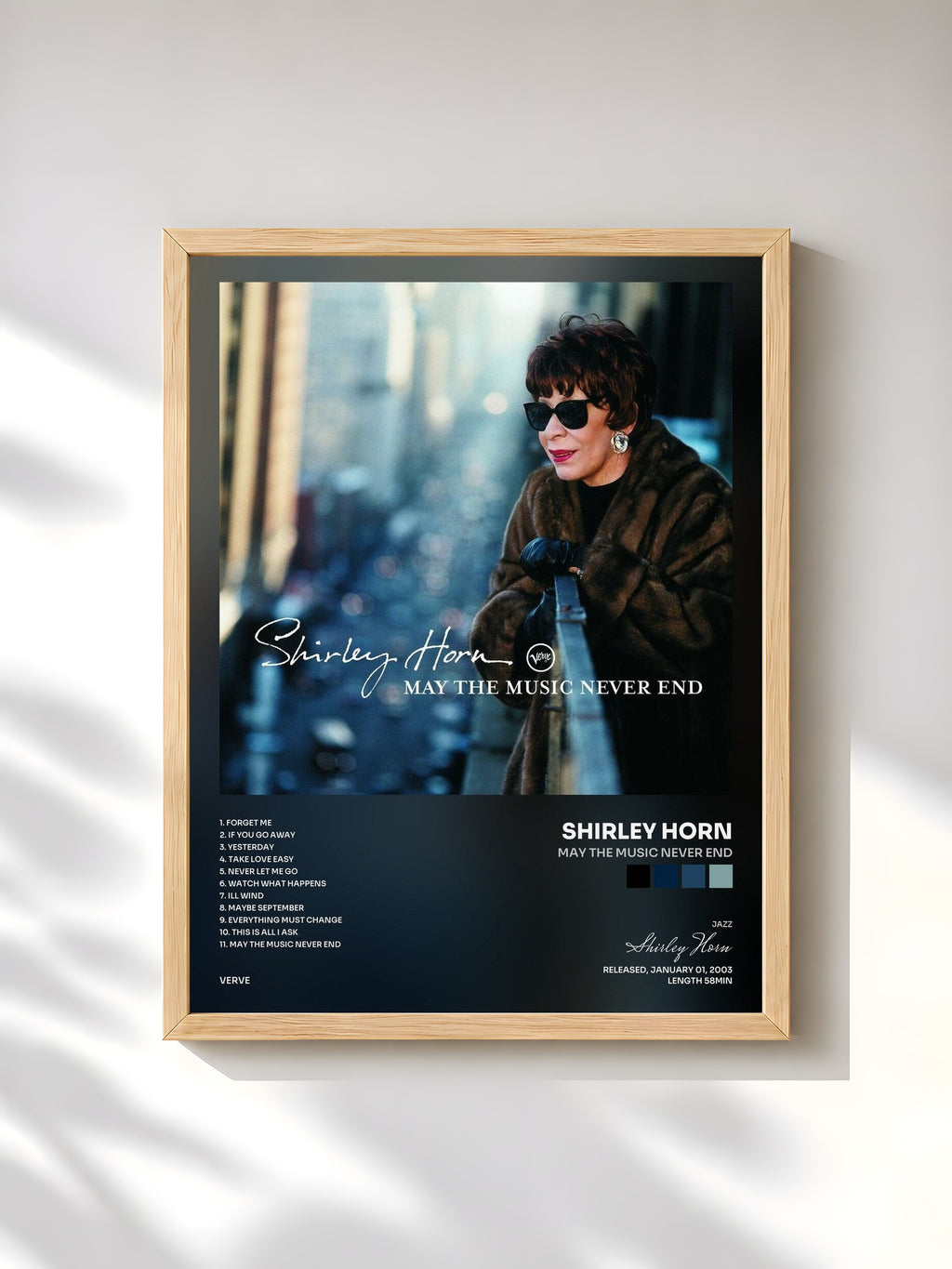 #bois Tableau de l'album May The Music Never End de Shirley Horn, cadre en bois brut, imprimé et encadré en France