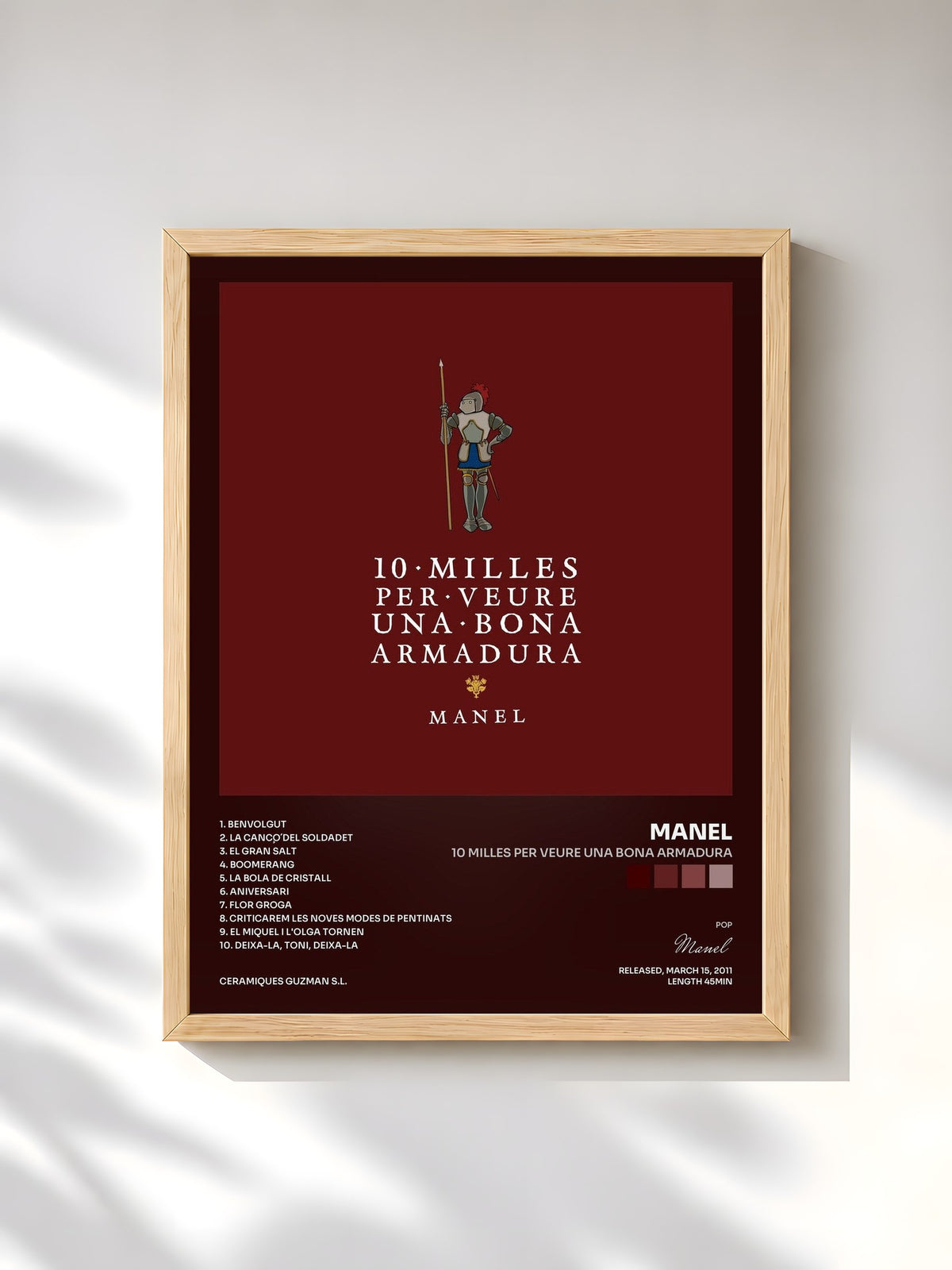 #bois Tableau de l'album 10 milles per veure una bona armadura de Manel, cadre en bois brut, imprimé et encadré en France