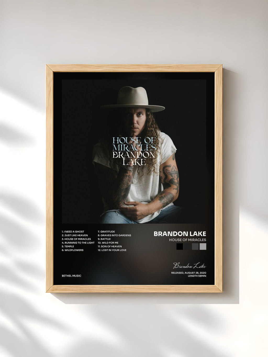 #bois Tableau de l'album House Of Miracles de Brandon Lake, cadre en bois brut, imprimé et encadré en France