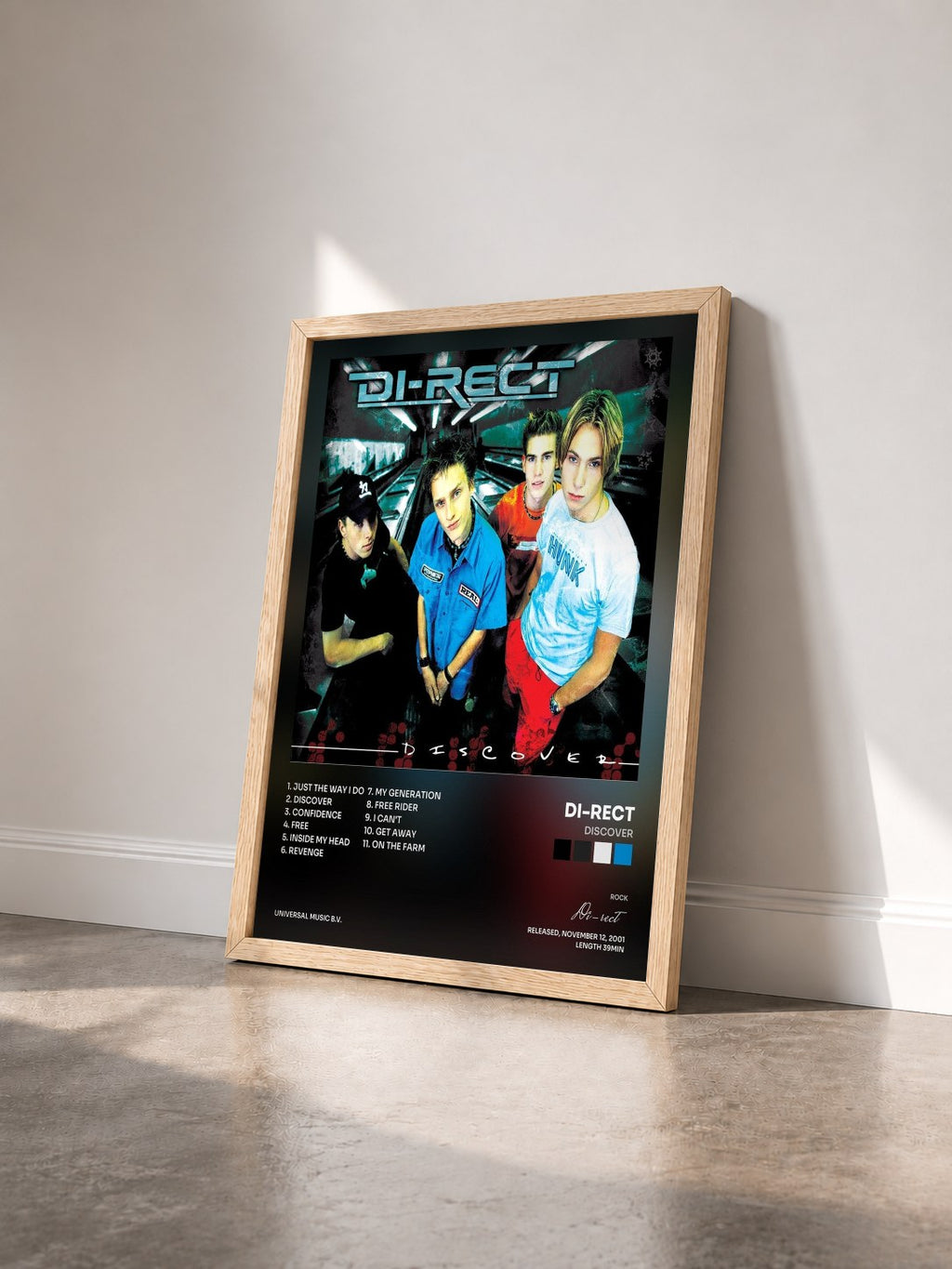 #bois Tableau de l'album Discover de Di-rect vu de trois quarts, cadre en bois brut