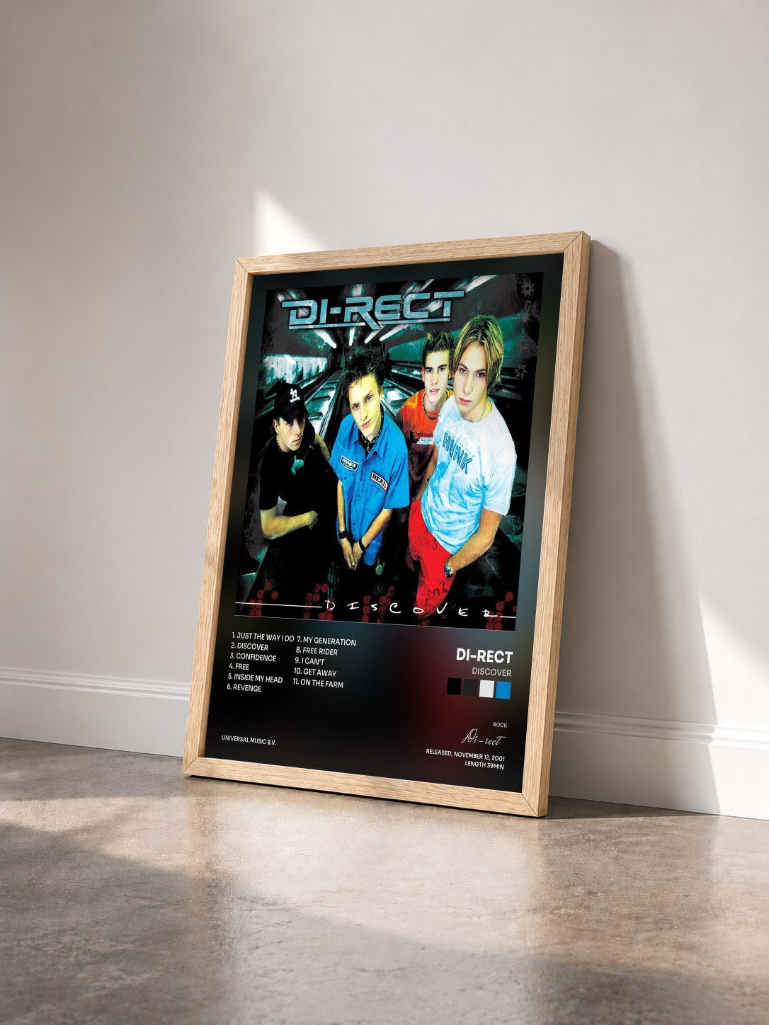 #bois Tableau de l'album Discover de Di-rect vu de trois quarts, cadre en bois brut
