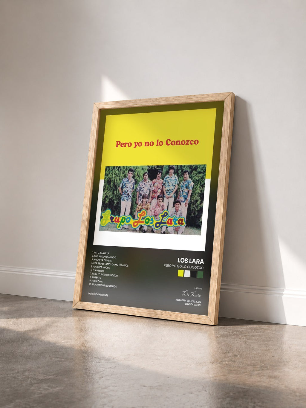 #bois Tableau de l'album Pero Yo No Lo Conozco de Los Lara vu de trois quarts, cadre en bois brut