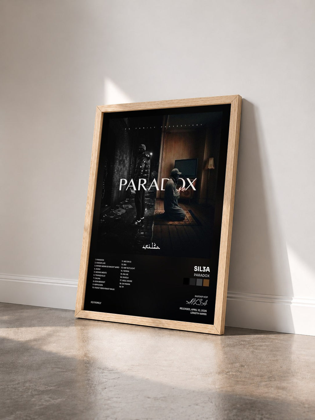 #bois Tableau de l'album Paradox de SIL3A vu de trois quarts, cadre en bois brut