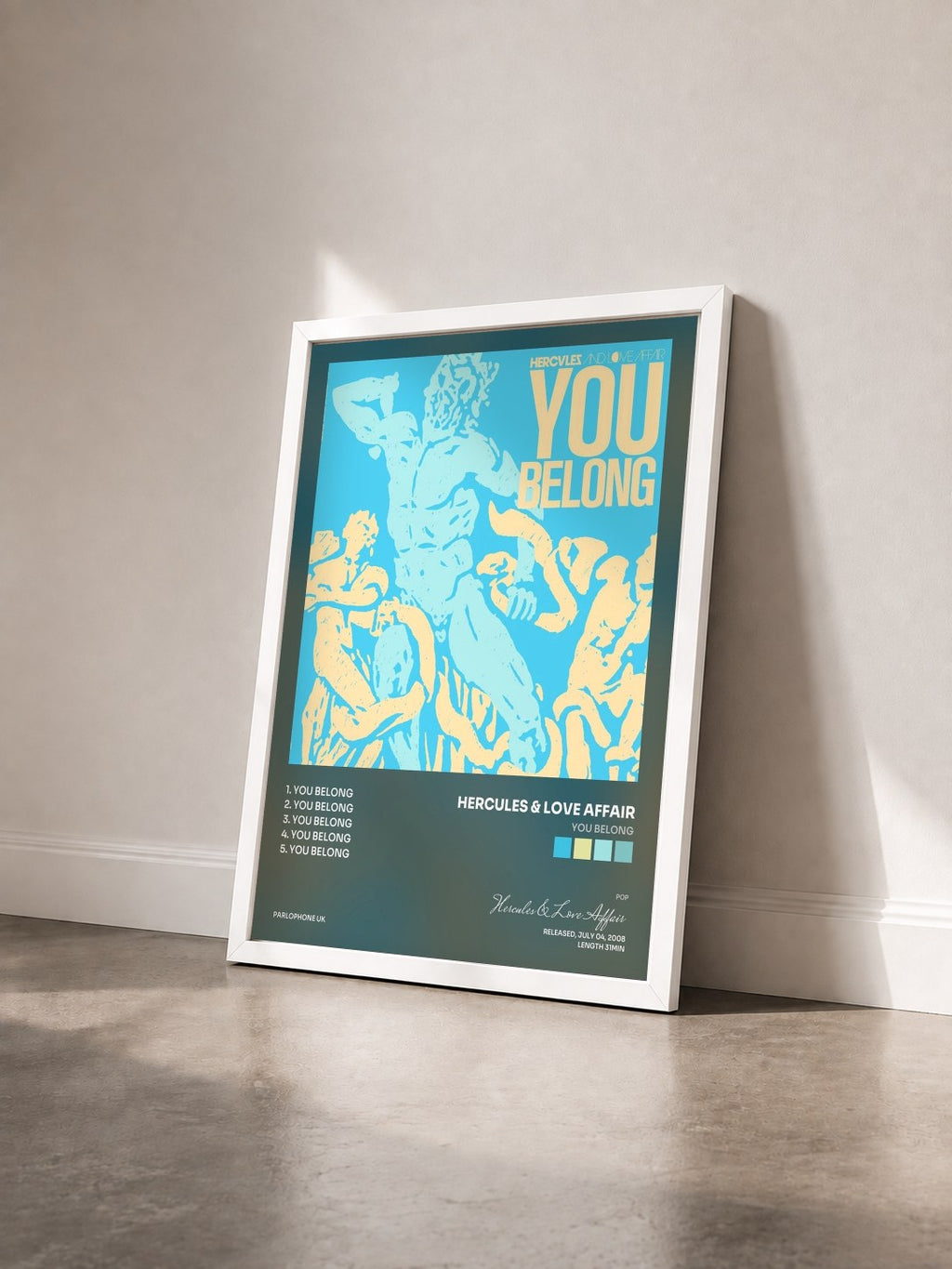 #blanc Tableau de l'album You Belong de Hercules & Love Affair vu de trois quarts, cadre blanc