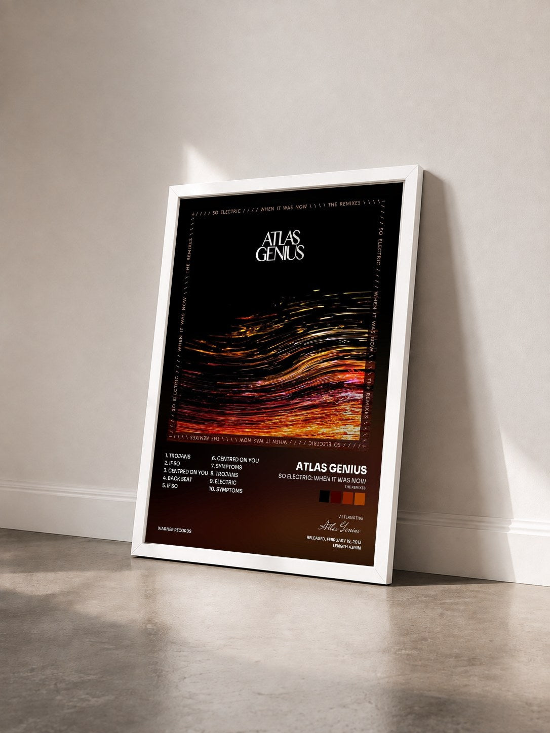 #blanc Tableau de l'album So Electric: When It Was Now (The Remixes) de Atlas Genius vu de trois quarts, cadre blanc