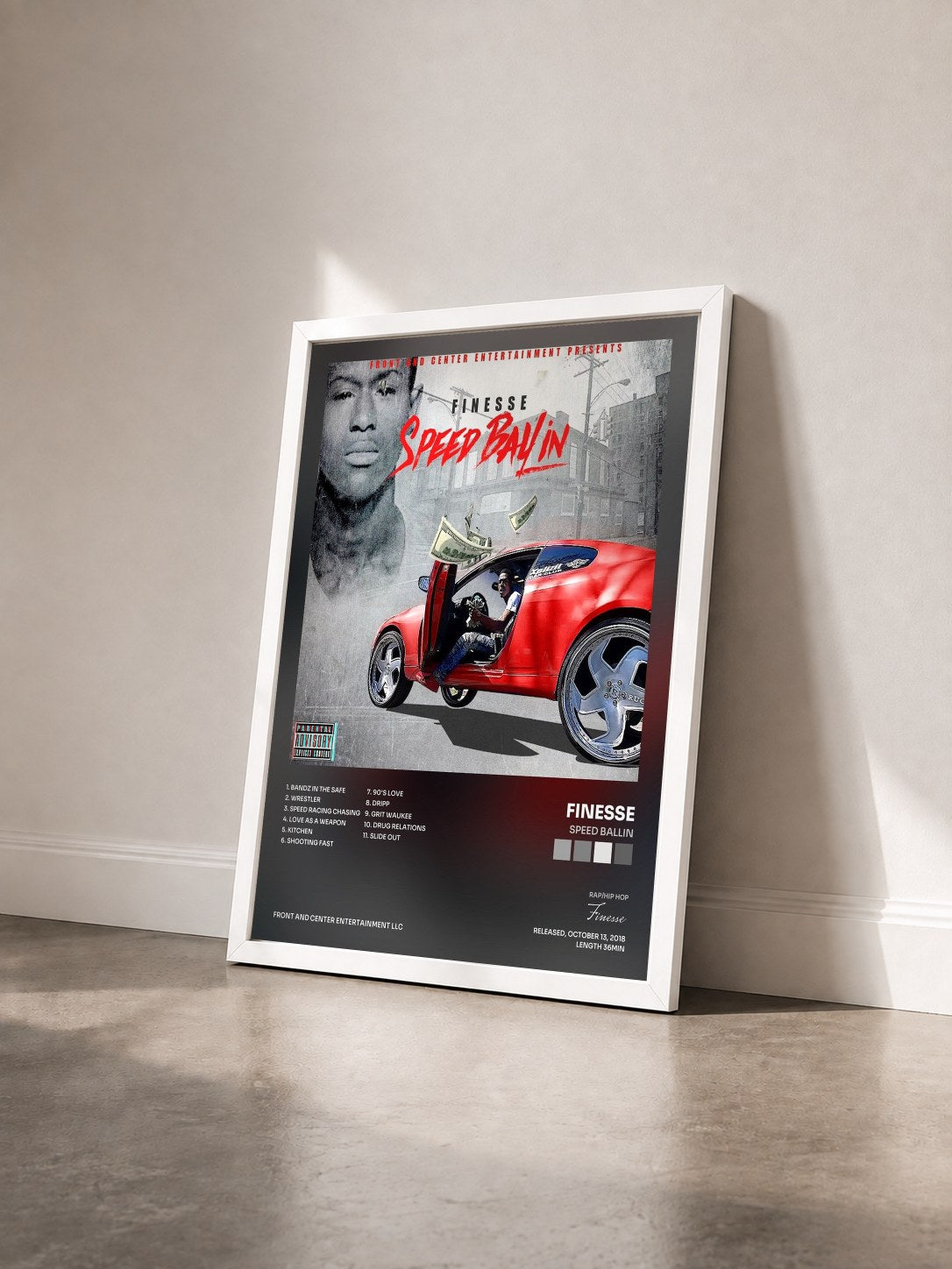 #blanc Tableau de l'album Speed Ballin de Finesse vu de trois quarts, cadre blanc