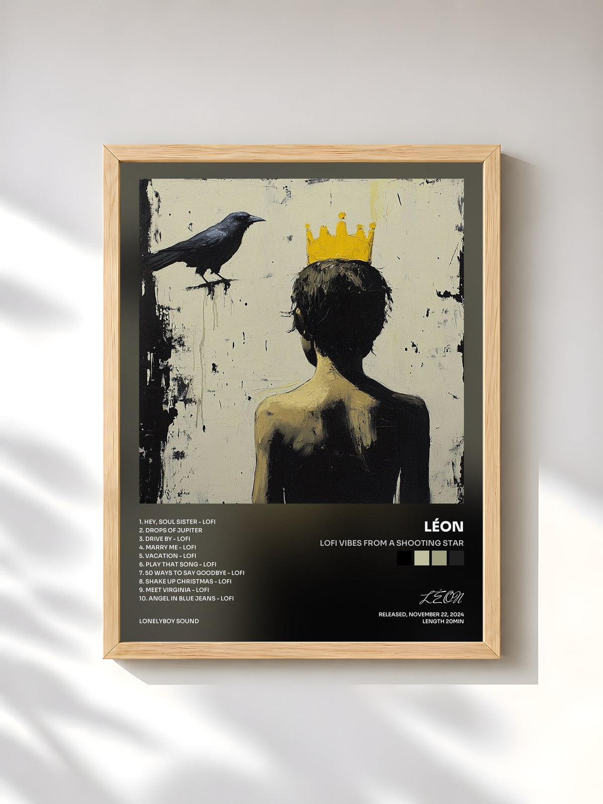 #bois Tableau de l'album lofi vibes from a shooting star de LÉON, cadre en bois brut, imprimé et encadré en France