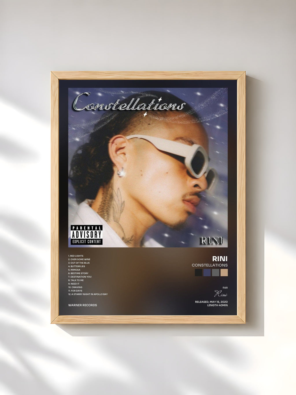 #bois Tableau de l'album Constellations de Rini, cadre en bois brut, imprimé et encadré en France