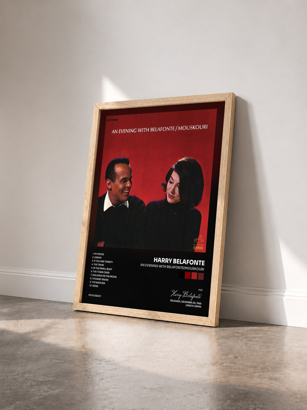 #bois Tableau de l'album An Evening With Belafonte/Mouskouri de Harry Belafonte vu de trois quarts, cadre en bois brut