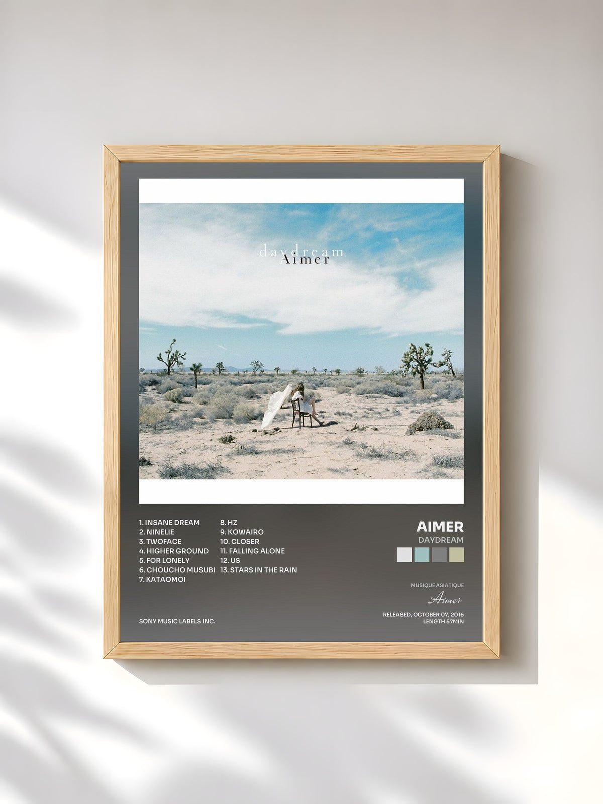 #bois Tableau de l'album daydream de Aimer, cadre en bois brut, imprimé et encadré en France