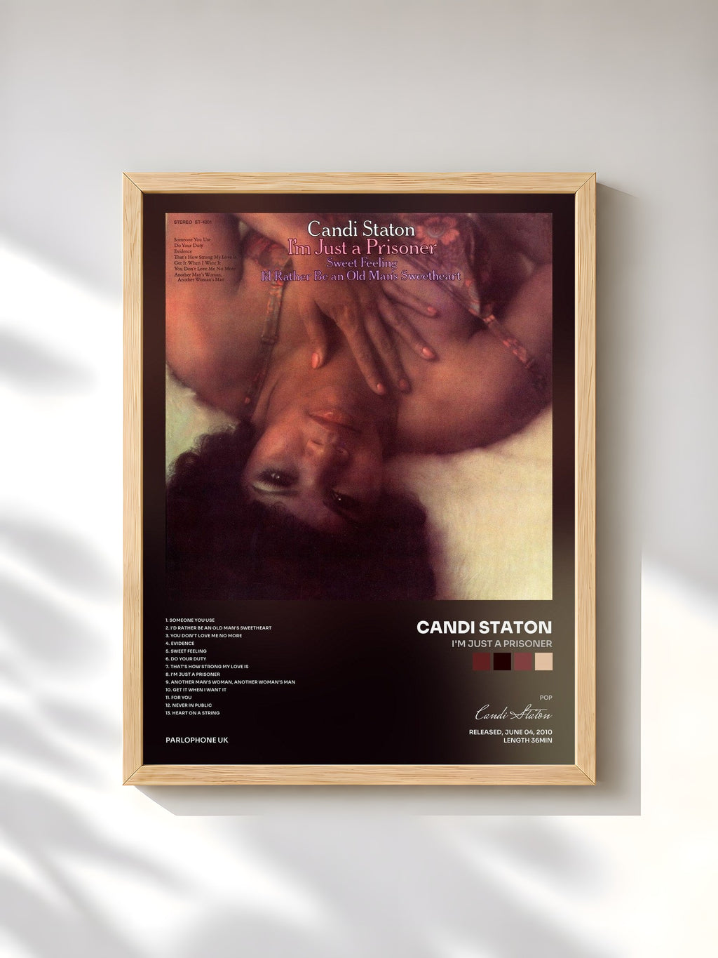 #bois Tableau de l'album I'm Just A Prisoner de Candi Staton, cadre en bois brut, imprimé et encadré en France
