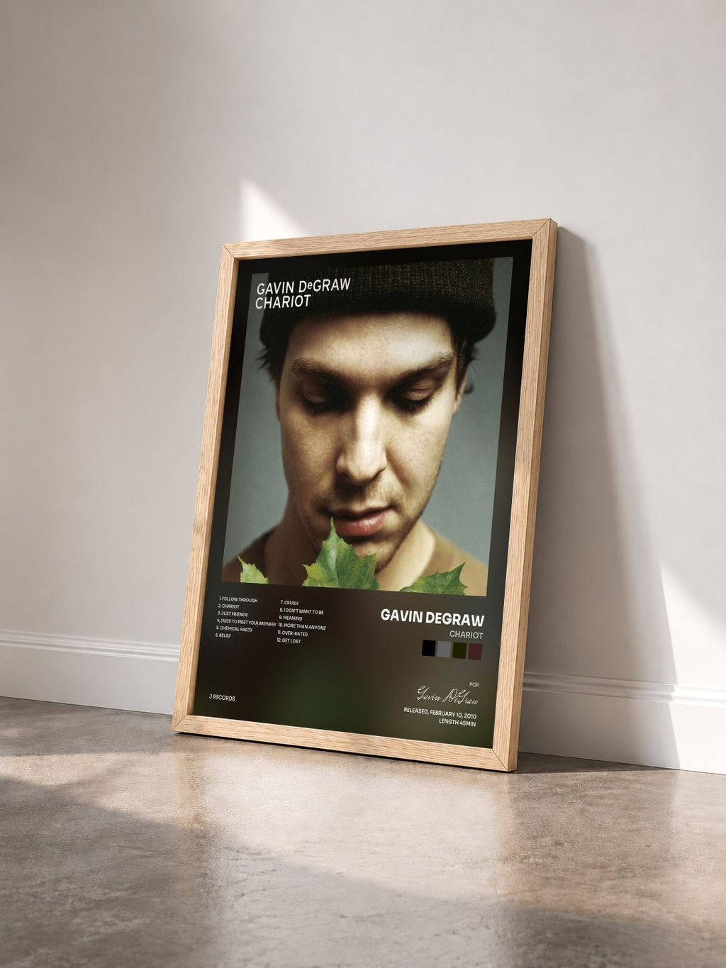 #bois Tableau de l'album Chariot de Gavin DeGraw vu de trois quarts, cadre en bois brut