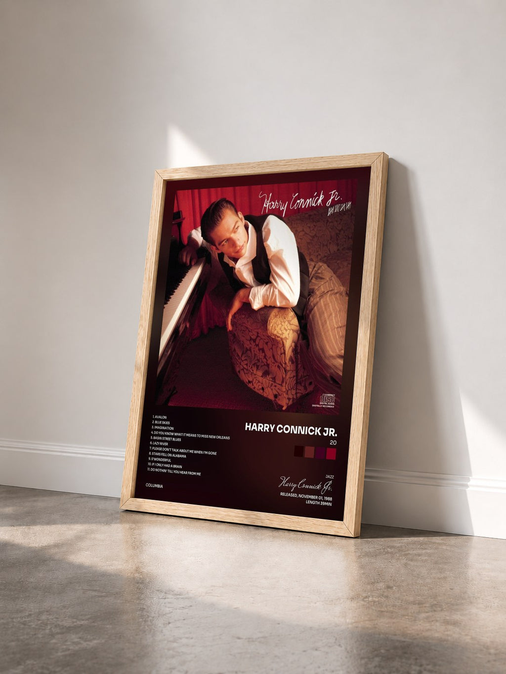#bois Tableau de l'album 20 de Harry Connick Jr. vu de trois quarts, cadre en bois brut