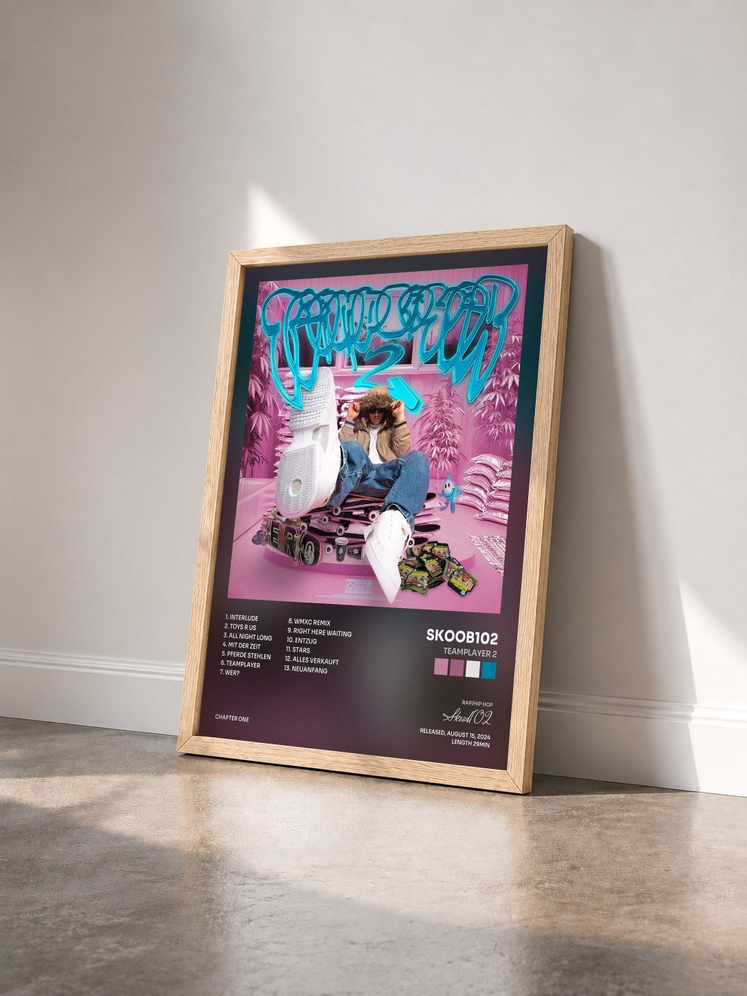 #bois Tableau de l'album TEAMPLAYER 2 de Skoob102 vu de trois quarts, cadre en bois brut