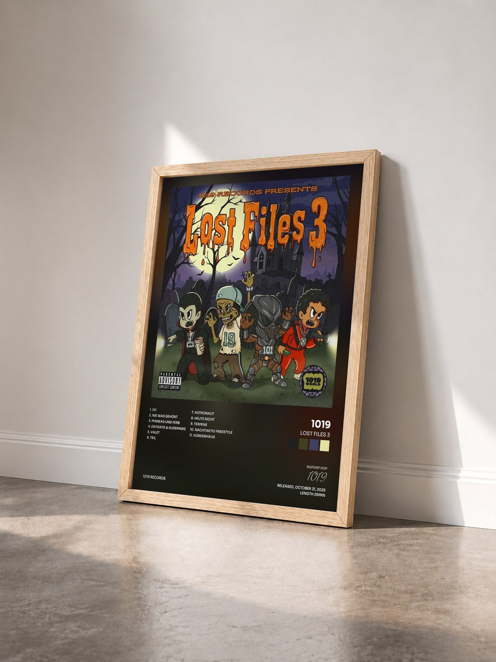 #bois Tableau de l'album Lost Files 3 de 1019 vu de trois quarts, cadre en bois brut