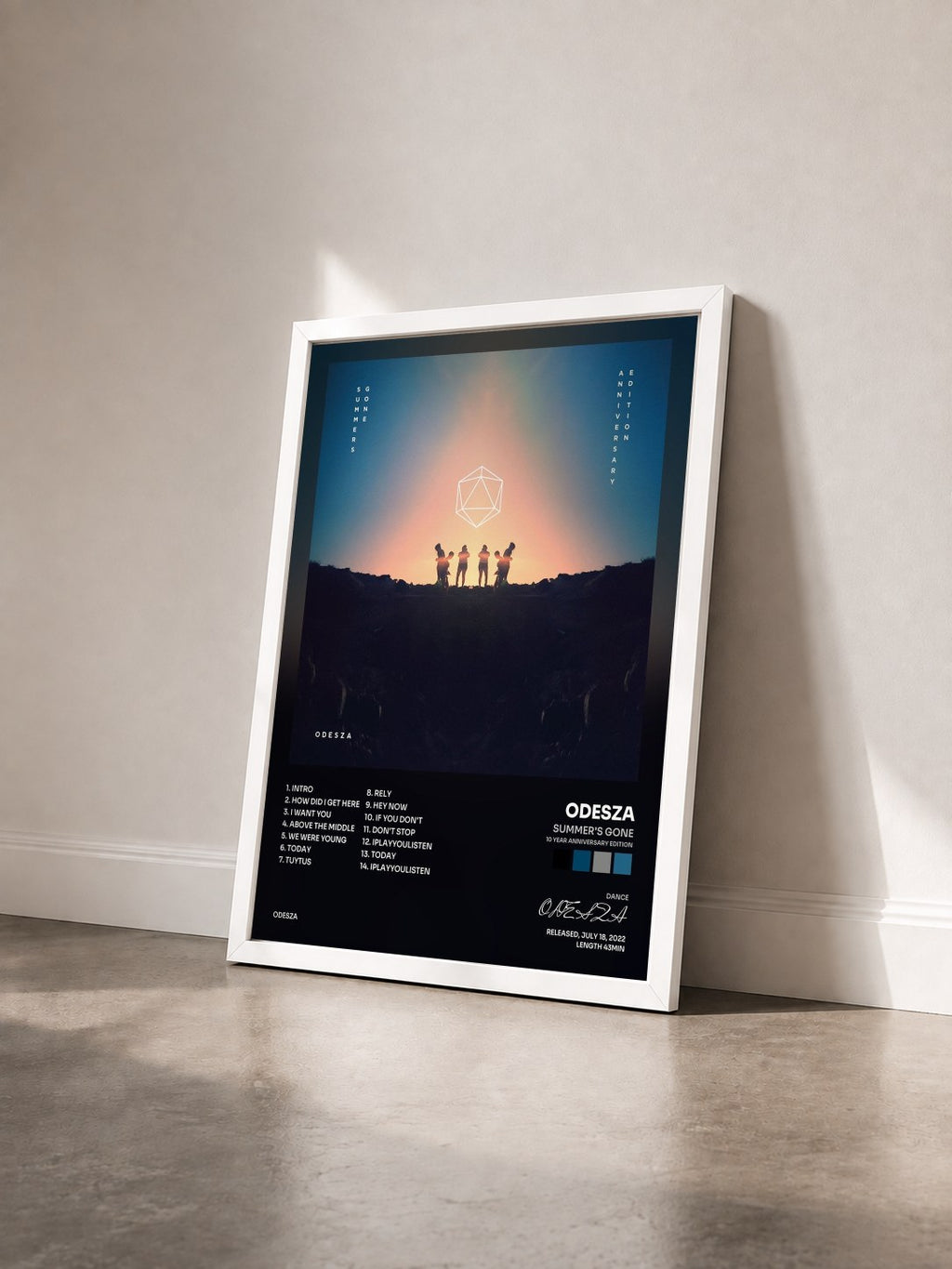 #blanc Tableau de l'album Summer's Gone (10 Year Anniversary Edition) de ODESZA vu de trois quarts, cadre blanc