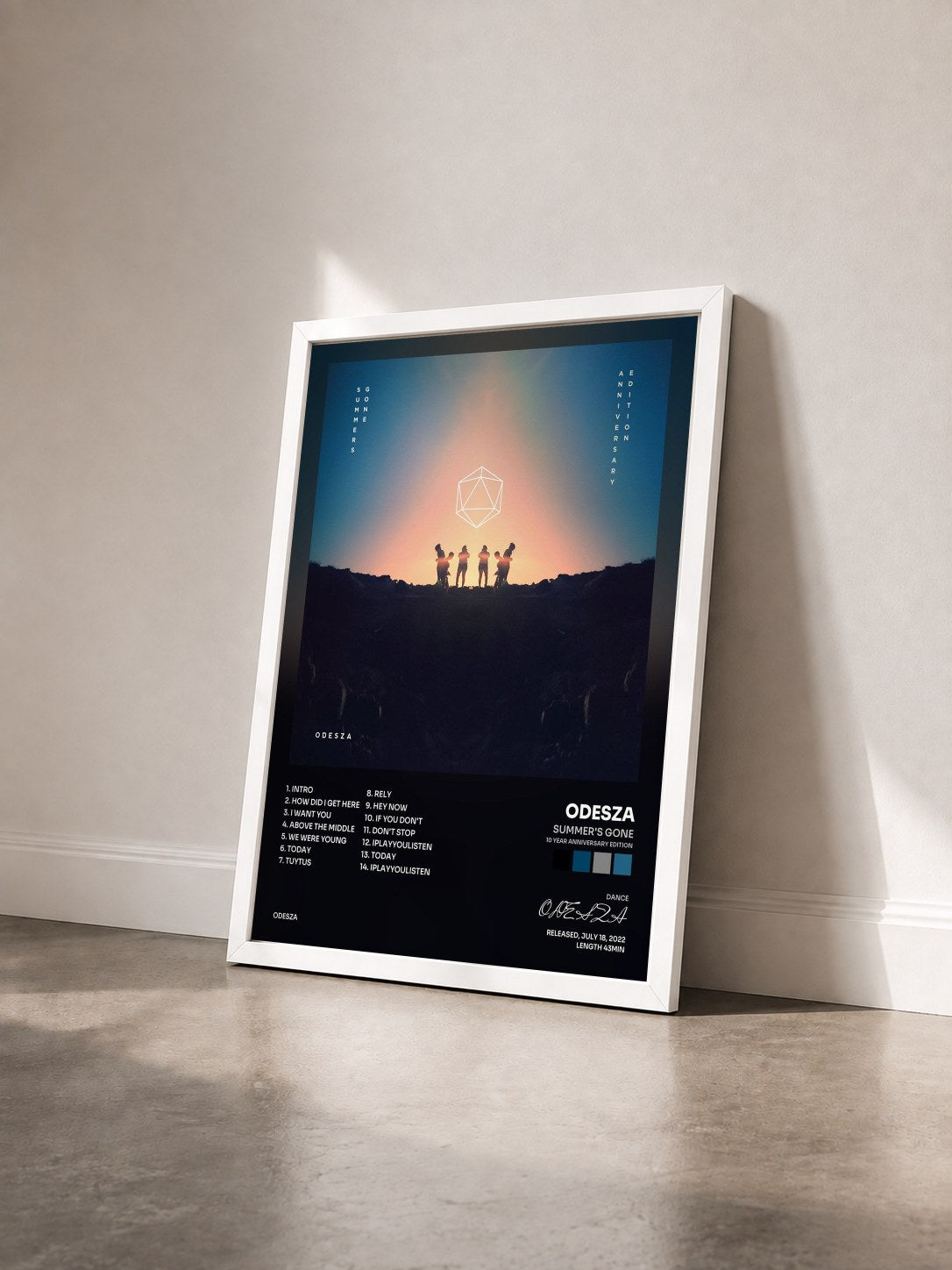 #blanc Tableau de l'album Summer's Gone (10 Year Anniversary Edition) de ODESZA vu de trois quarts, cadre blanc