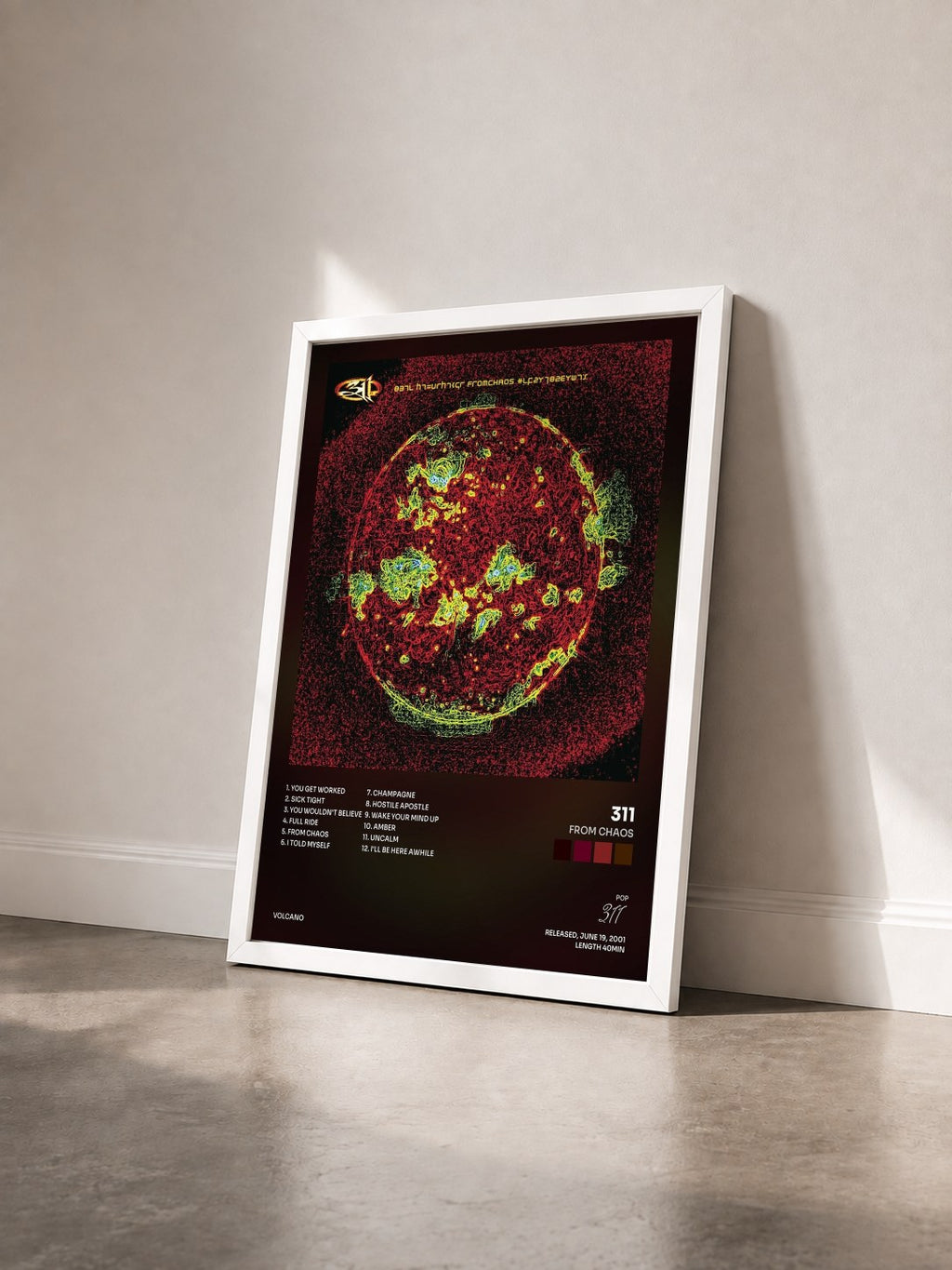#blanc Tableau de l'album From Chaos de 311 vu de trois quarts, cadre blanc