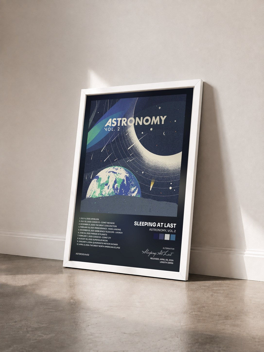 #blanc Tableau de l'album Astronomy, Vol. 2 de Sleeping At Last vu de trois quarts, cadre blanc