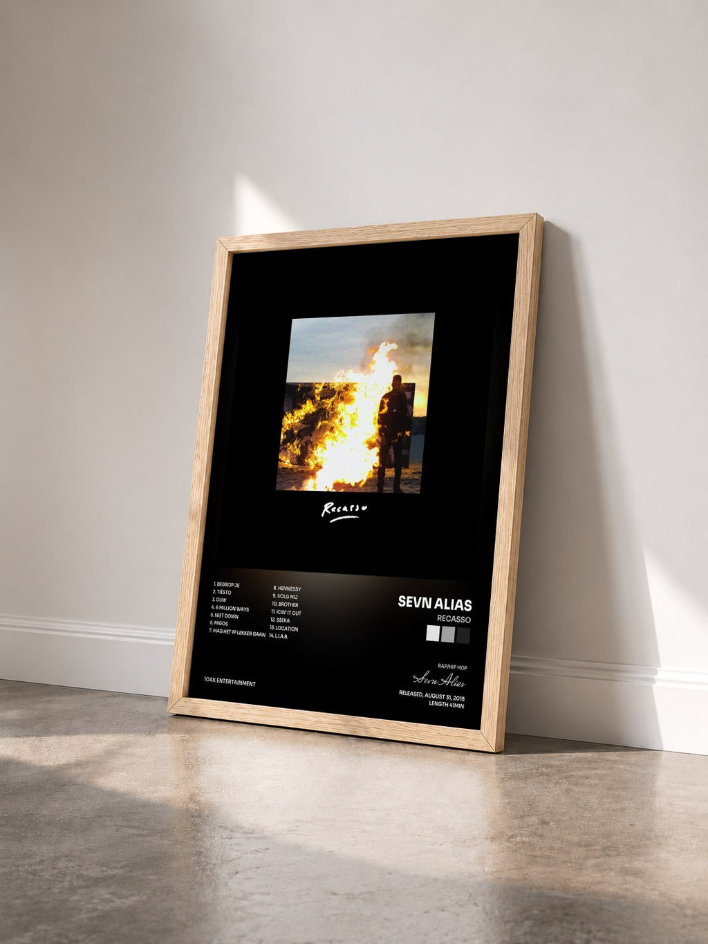 #bois Tableau de l'album Recasso de Sevn Alias vu de trois quarts, cadre en bois brut
