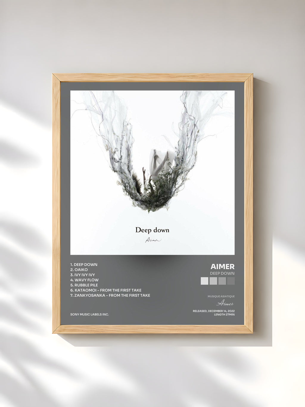 #bois Tableau de l'album Deep down de Aimer, cadre en bois brut, imprimé et encadré en France