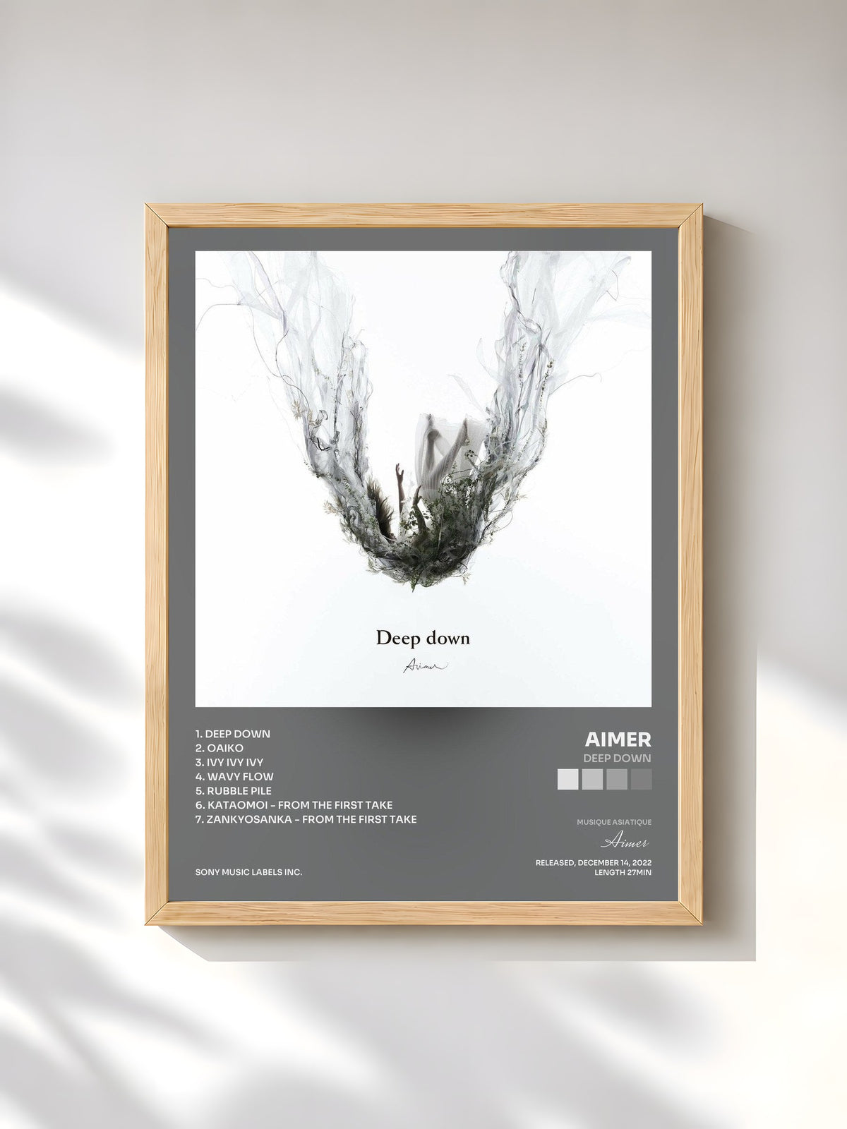 #bois Tableau de l'album Deep down de Aimer, cadre en bois brut, imprimé et encadré en France