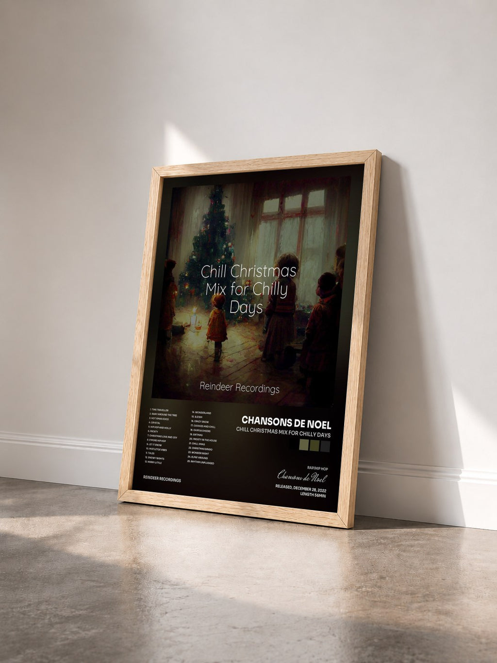 #bois Tableau de l'album Chill Christmas Mix for Chilly Days de Chansons de Noel vu de trois quarts, cadre en bois brut