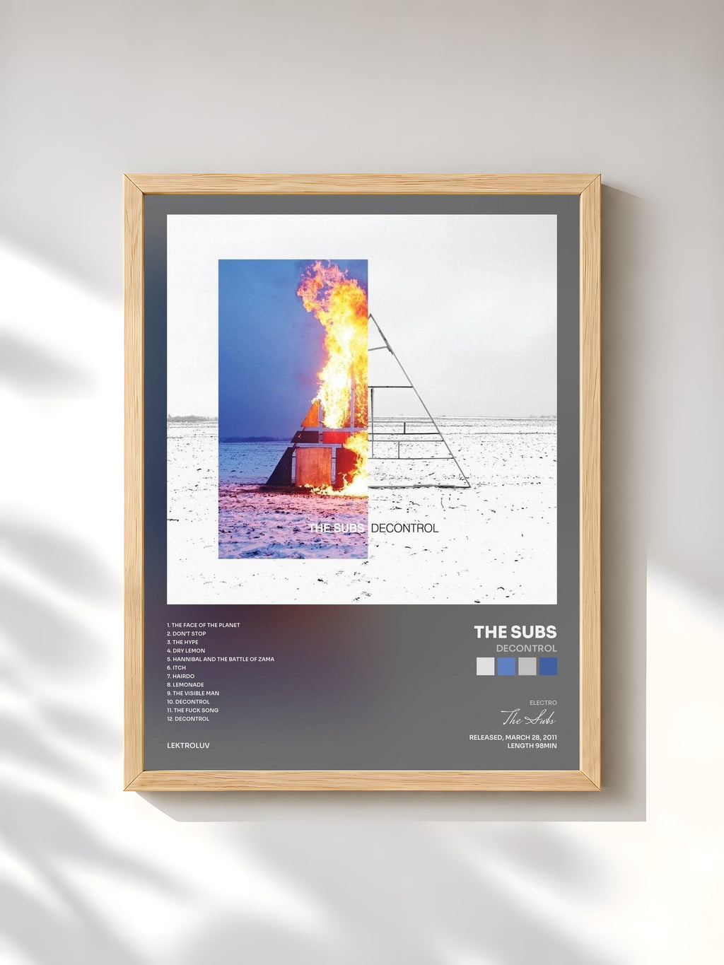 #bois Tableau de l'album Decontrol de The Subs, cadre en bois brut, imprimé et encadré en France