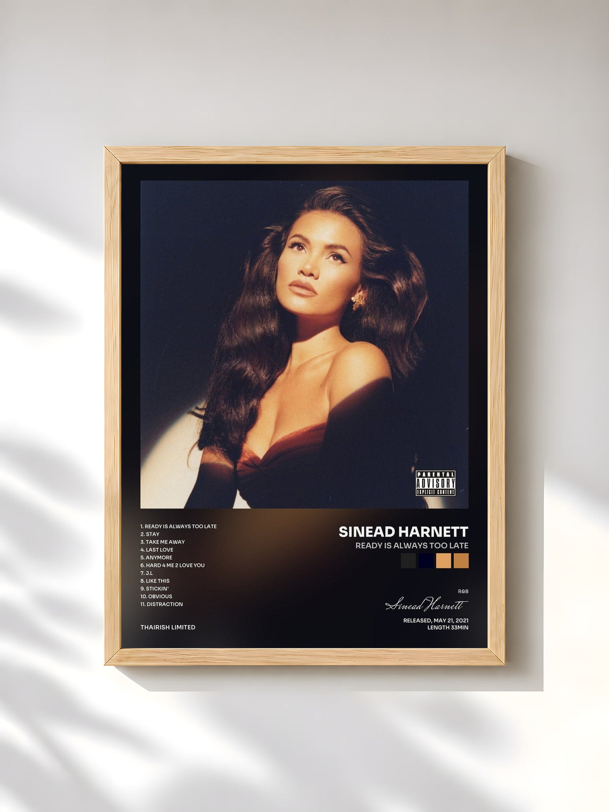 #bois Tableau de l'album Ready is Always Too Late de Sinead Harnett, cadre en bois brut, imprimé et encadré en France