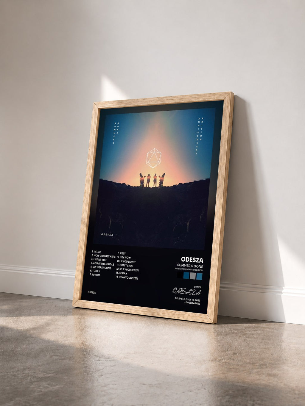 #bois Tableau de l'album Summer's Gone (10 Year Anniversary Edition) de ODESZA vu de trois quarts, cadre en bois brut