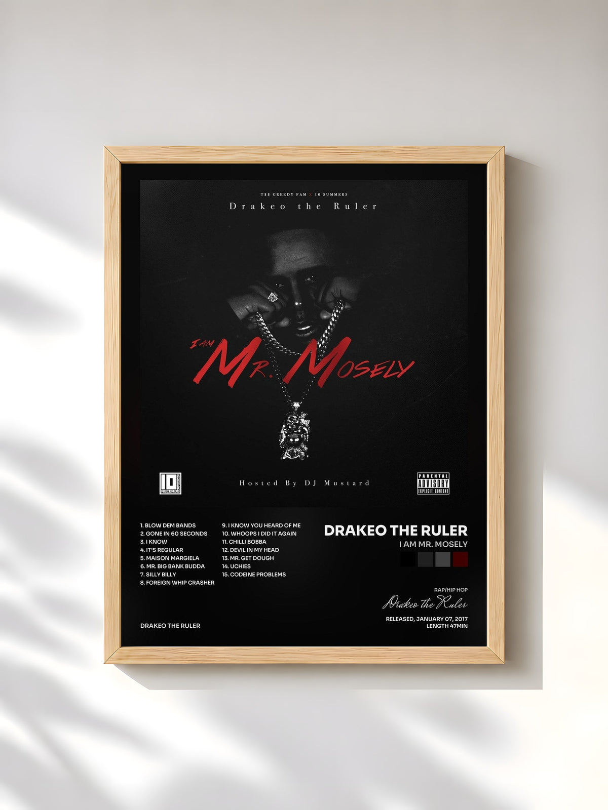 #bois Tableau de l'album I Am Mr. Mosely de Drakeo the Ruler, cadre en bois brut, imprimé et encadré en France