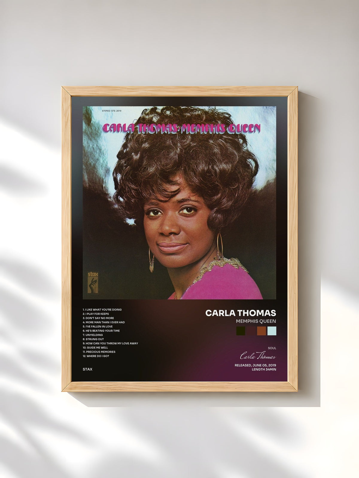 #bois Tableau de l'album Memphis Queen de Carla Thomas, cadre en bois brut, imprimé et encadré en France