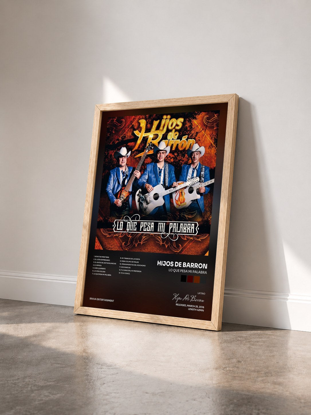 #bois Tableau de l'album Lo Que Pesa Mi Palabra de Hijos De Barron vu de trois quarts, cadre en bois brut
