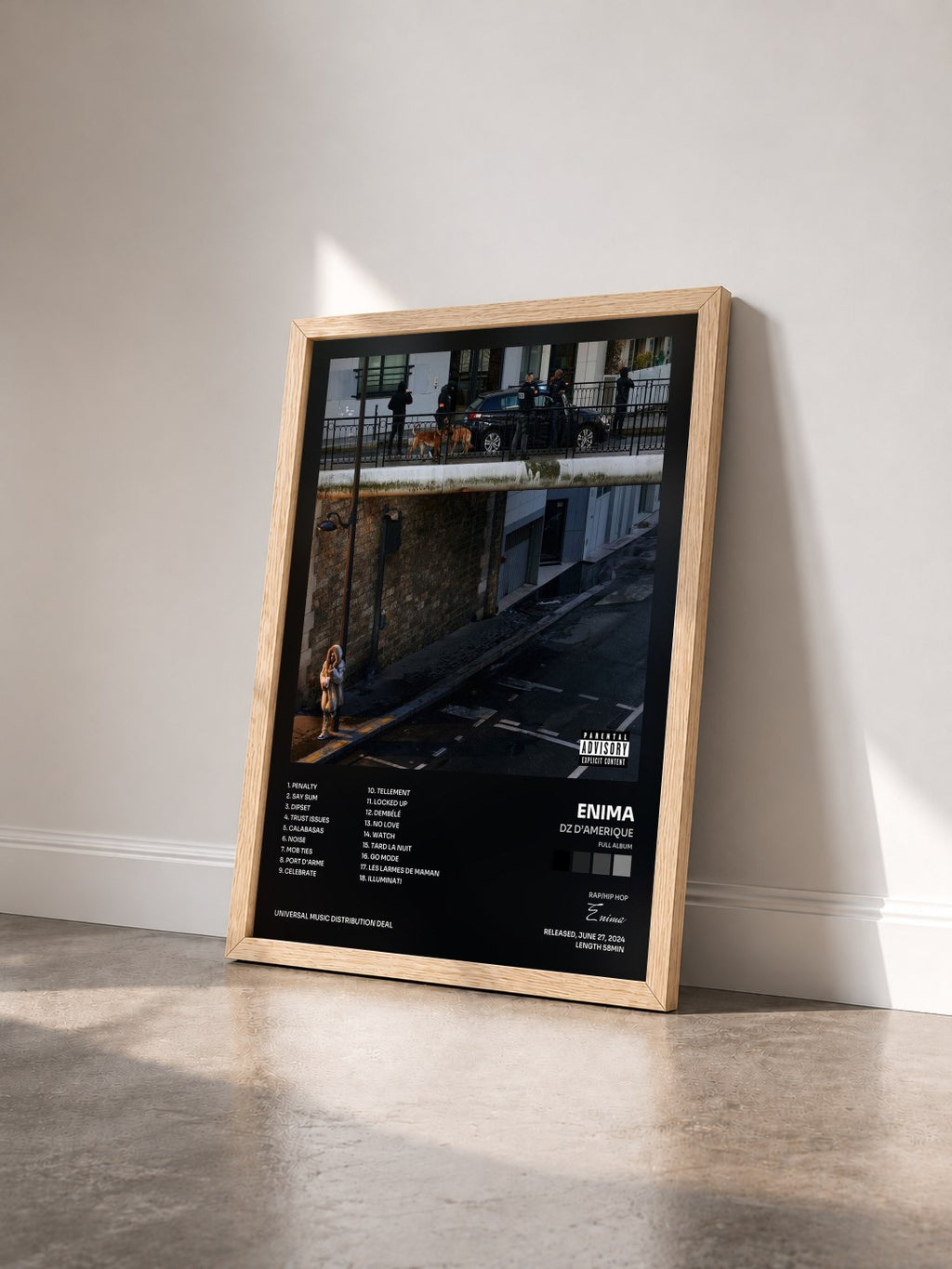 #bois Tableau de l'album DZ D’AMERIQUE (Full Album) de Enima vu de trois quarts, cadre en bois brut