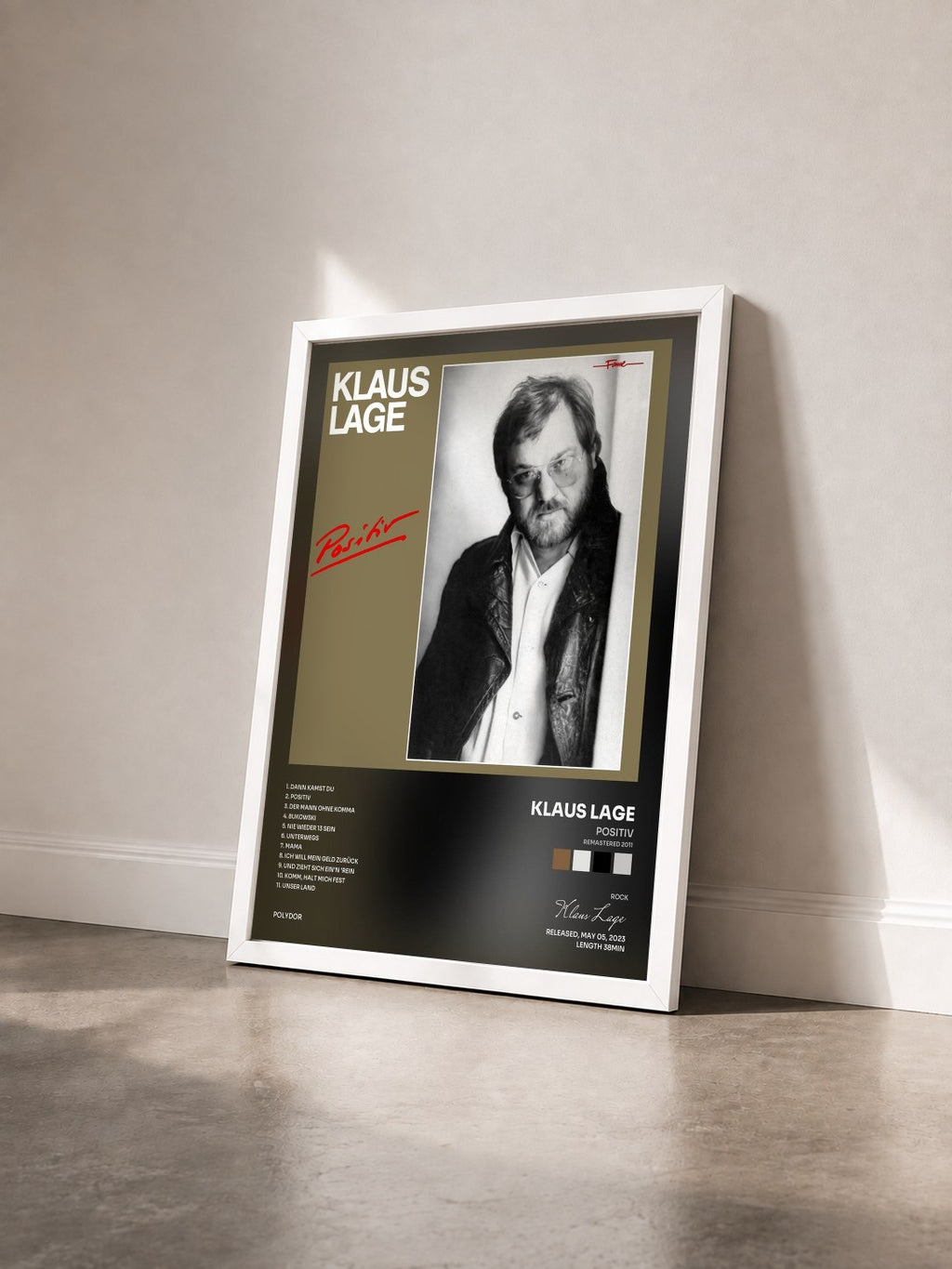 #blanc Tableau de l'album Positiv (Remastered 2011) de Klaus Lage vu de trois quarts, cadre blanc