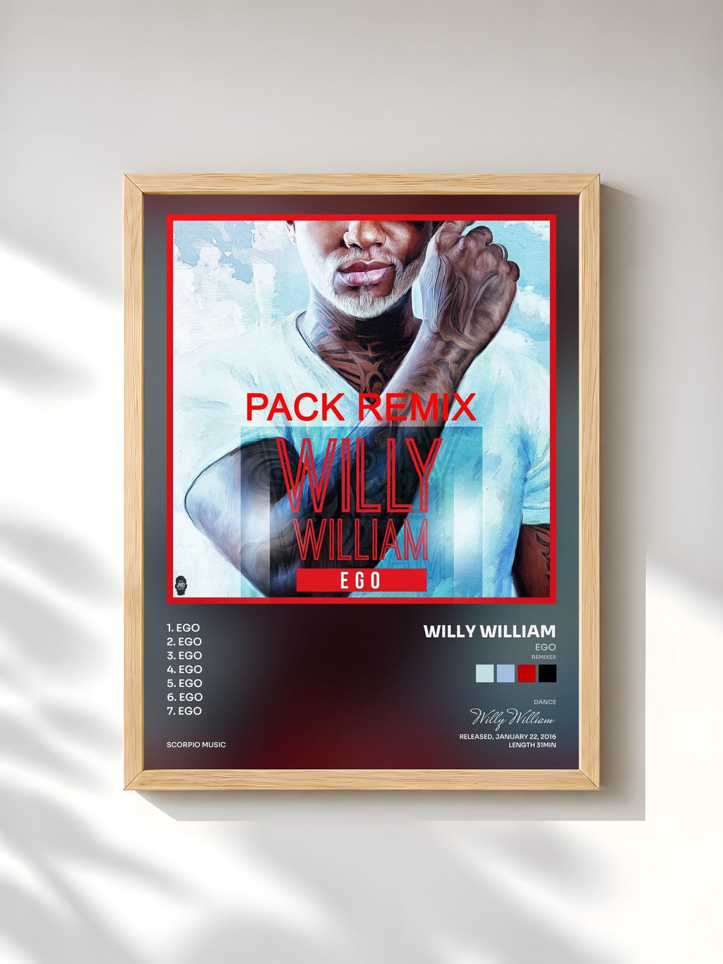 #bois Tableau de l'album Ego (Remixes) de Willy William, cadre en bois brut, imprimé et encadré en France