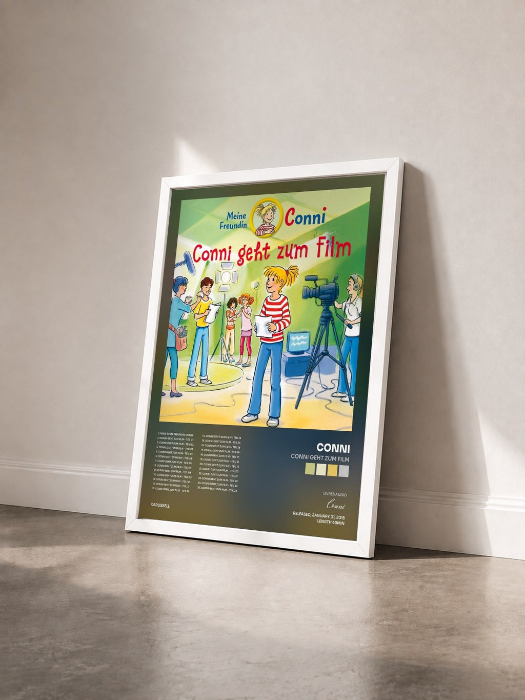 #blanc Tableau de l'album Conni geht zum Film de Conni vu de trois quarts, cadre blanc
