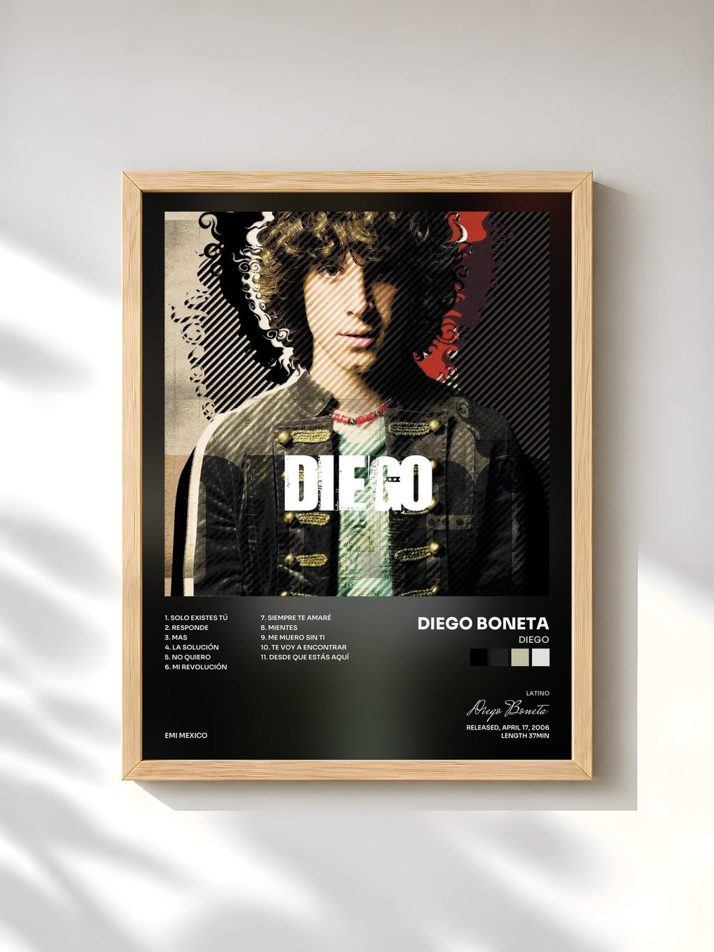#bois Tableau de l'album Diego de Diego Boneta, cadre en bois brut, imprimé et encadré en France