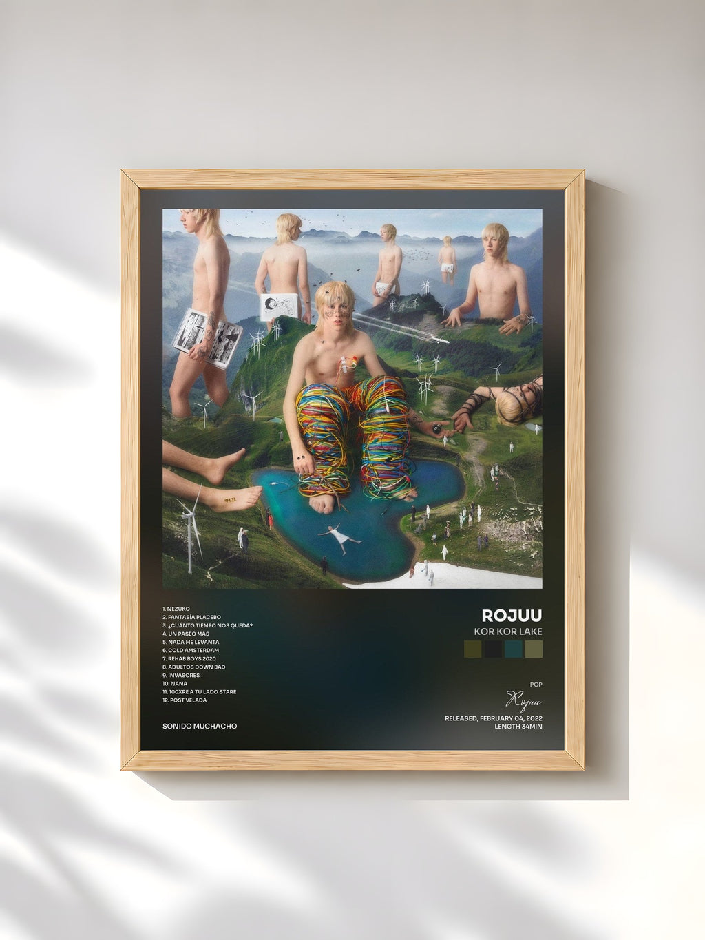 #bois Tableau de l'album KOR KOR LAKE de Rojuu, cadre en bois brut, imprimé et encadré en France