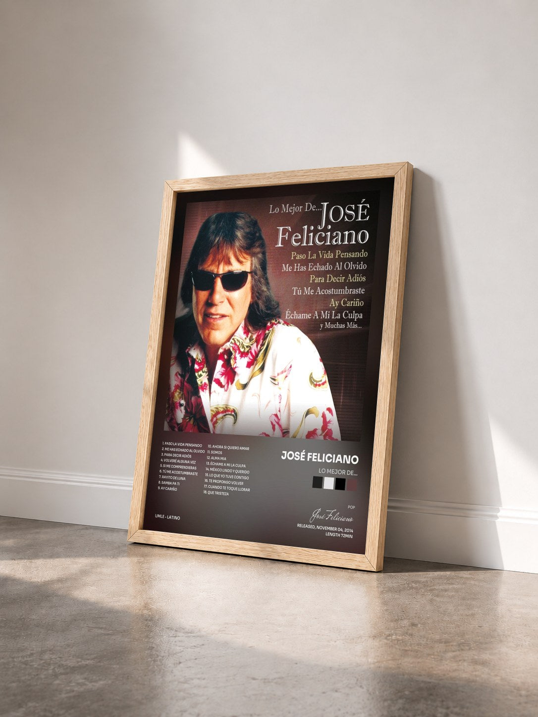 #bois Tableau de l'album Lo Mejor De... de José Feliciano vu de trois quarts, cadre en bois brut