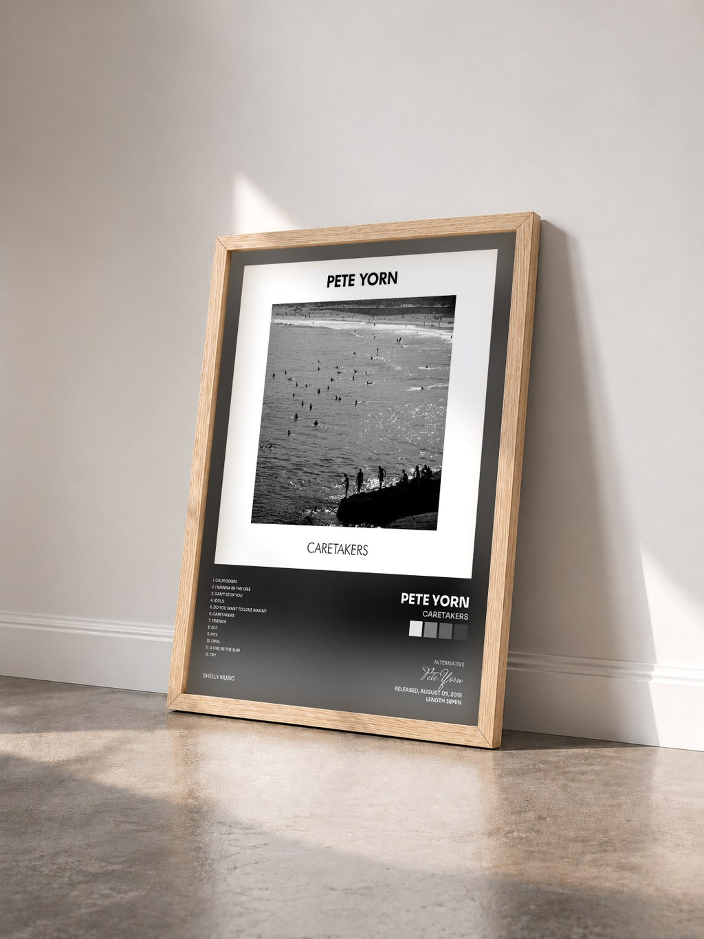 #bois Tableau de l'album Caretakers de Pete Yorn vu de trois quarts, cadre en bois brut