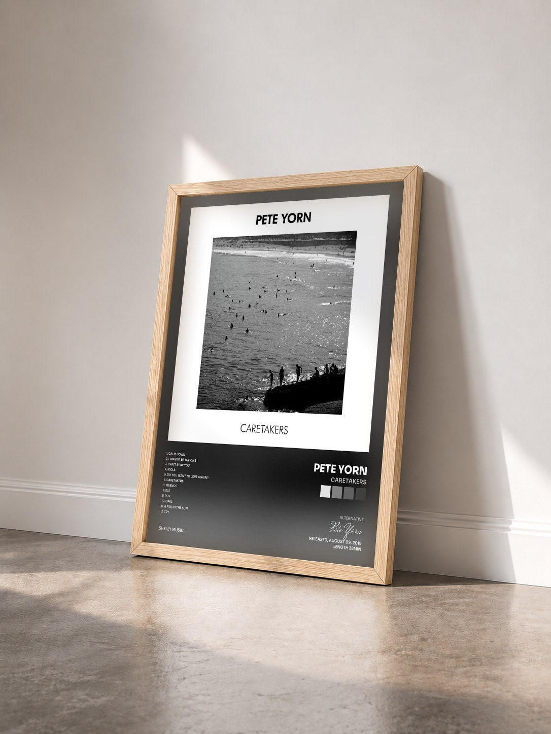 #bois Tableau de l'album Caretakers de Pete Yorn vu de trois quarts, cadre en bois brut