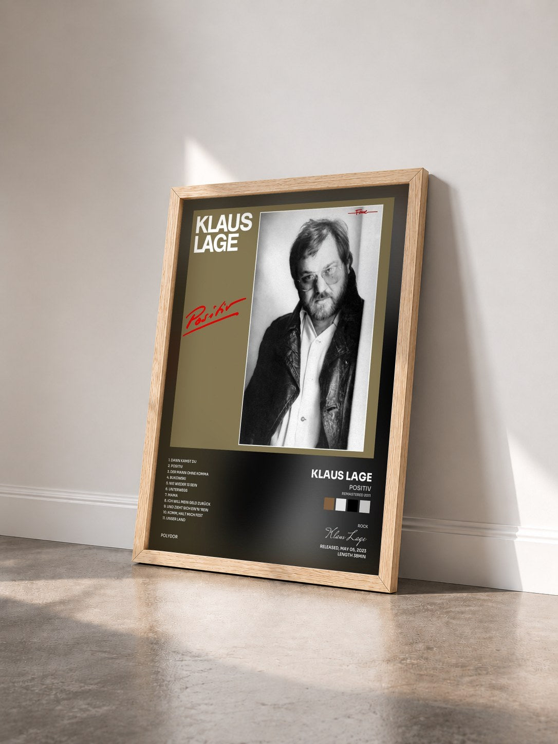 #bois Tableau de l'album Positiv (Remastered 2011) de Klaus Lage vu de trois quarts, cadre en bois brut
